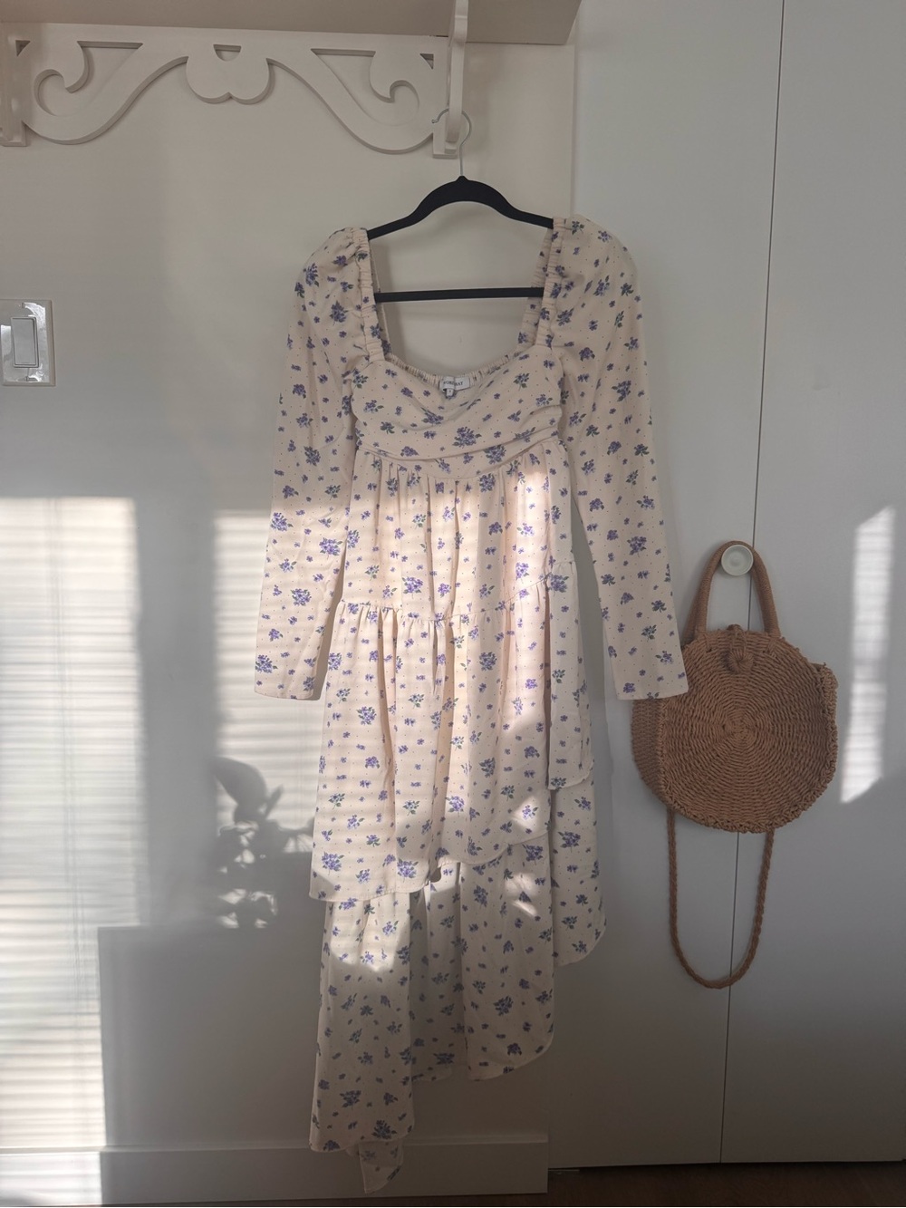 Bridgerton-Inspired Cream Dress with Floral Print